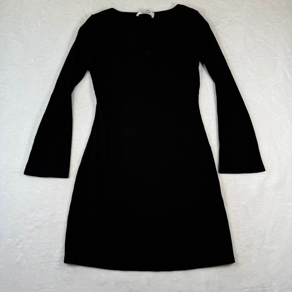 Reformation Black Long Sleeve Ribbed Mini Dress Size Small - Picture 1 of 9